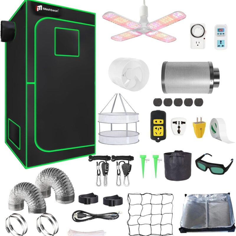 Grow Tent Kit Complete System High Reflective Mylar Indoor Grow Tent Hydroponics Growing Tent with Full Spectrum LED Grow Light Observation Window, Ventilation Fan,Carbon Filter (32" x32" x 63")