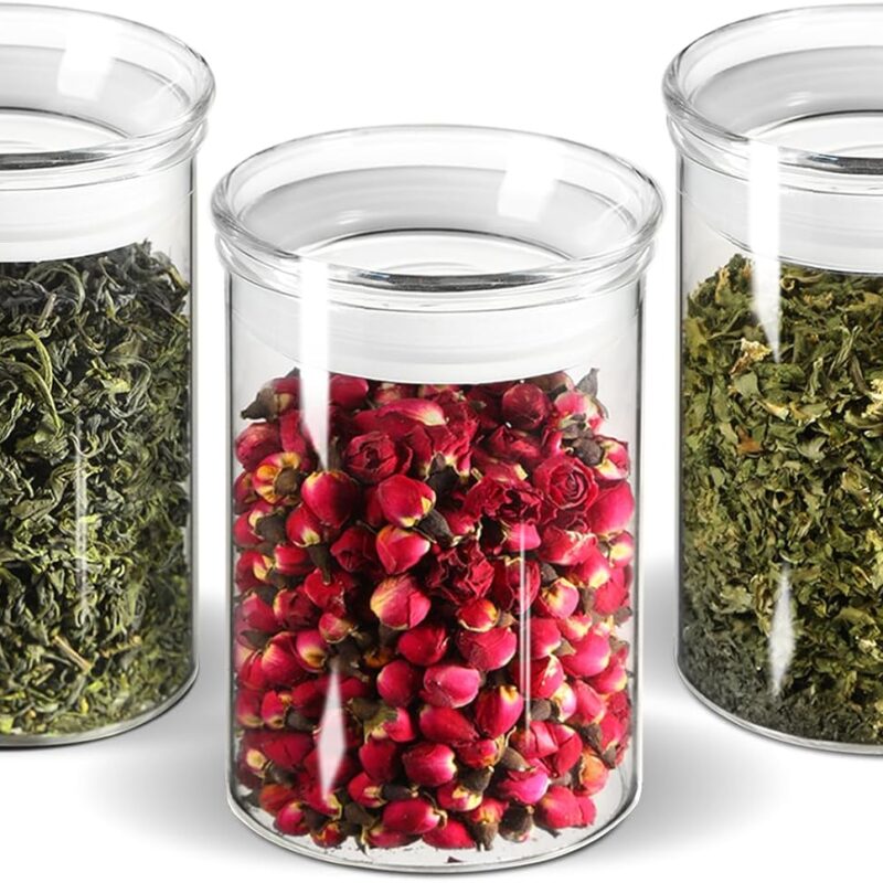 ZENS 15fl.oz Glass Food Storage Jars Set of 3, Clear Small Glass Canisters Sets with Airtight Lids, Glass Storge Container Empity Spice jars for Kitchen Herbs, Sugar Container, Blooming Tea, Candy