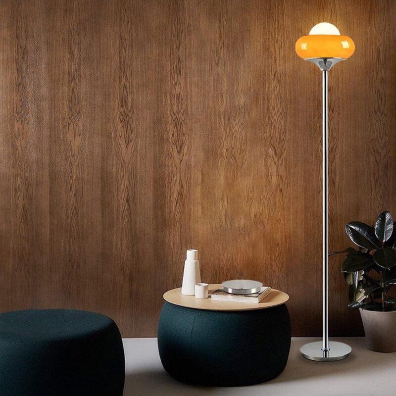 Mid-Century Modern Orange Floor Lamp,Bauhaus Style Mushroom Lamp for Reading,Tall Standing Lamp with Glass Lampshade for Living Room Bedroom and Office