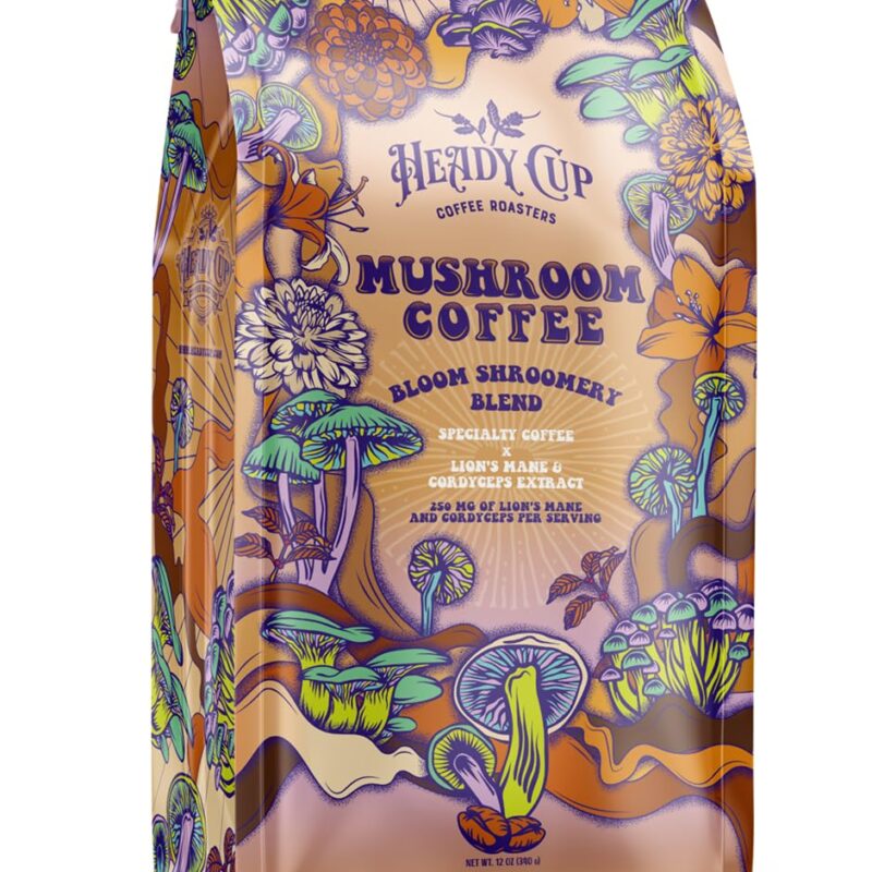 Heady Cup Coffee Roasters Mushroom Coffee BloomShroomery Blend | Medium Roast Ground Coffee | with Lion's Mane & Cordyceps – Mushroom Coffee for Focus, Energy & Wellness |12 oz