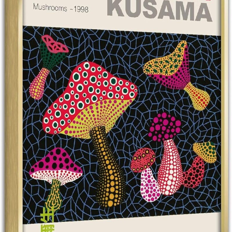 Yayoi Kusama Mushroom Wall Art Deco Canvas Poster (16x24inch,Gold1)