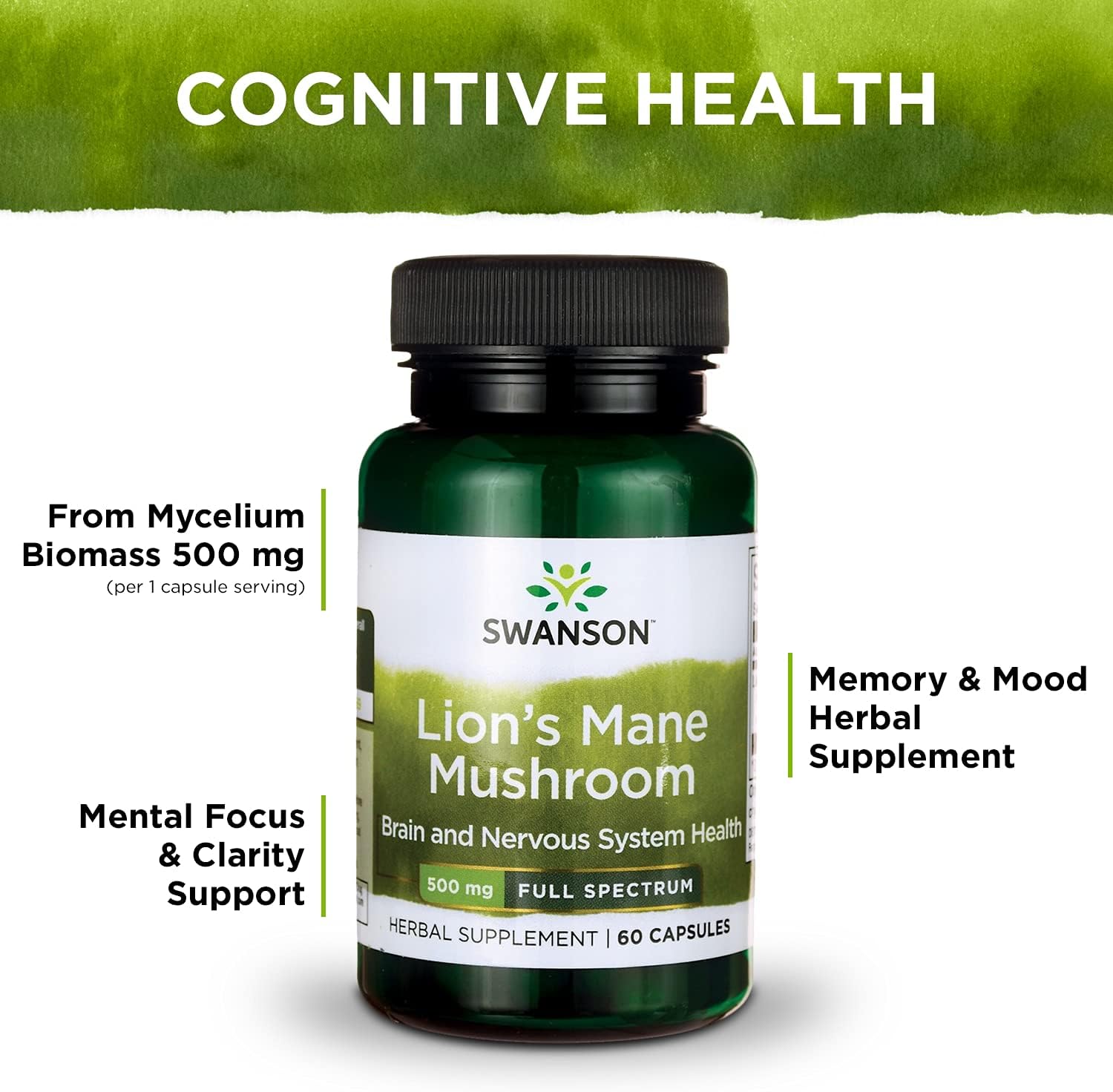 71hrIj7gdbL._AC_SL1500_.jpg Swanson Lion's Mane Mushroom - Herbal Supplement Promoting Mental Focus, Clarity, & Memory Support - Traditional Brain Booster Supplement Made from Hericium Erinaceus (60 Capsules, 500mg Each) 4 Pack - Image 5