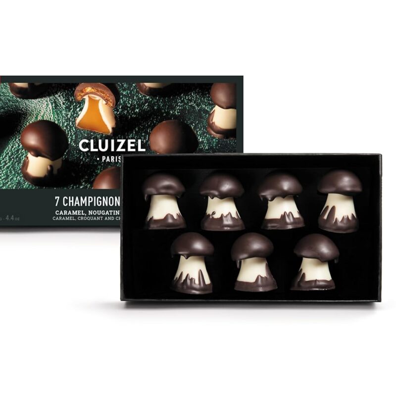 Cluizel Champignon Chocolate Mushrooms, 7 Count, Caramel and Nougatine Filled