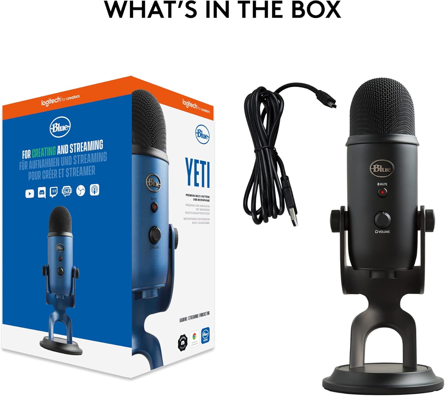 71icRhKrxFL._AC_SL1500_.jpg Logitech for Creators Blue Yeti USB Microphone for Gaming, Streaming, Podcasting, Twitch, YouTube, Discord, Recording for PC and Mac, 4 Polar Patterns, Studio Quality Sound, Plug & Play-Blackout - Image 9