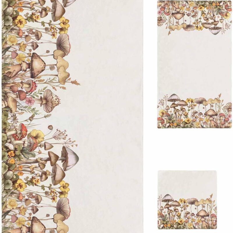 Vintage Mushroom Bath Towels Set, Soft Absorbent Bathroom Towels, Farmhouse Summer Botanical Floral Towels for Bathroom Kicthen 1 Bath Towels 1 Hand Towels 1 Washcloths, Botanicalsrs54374