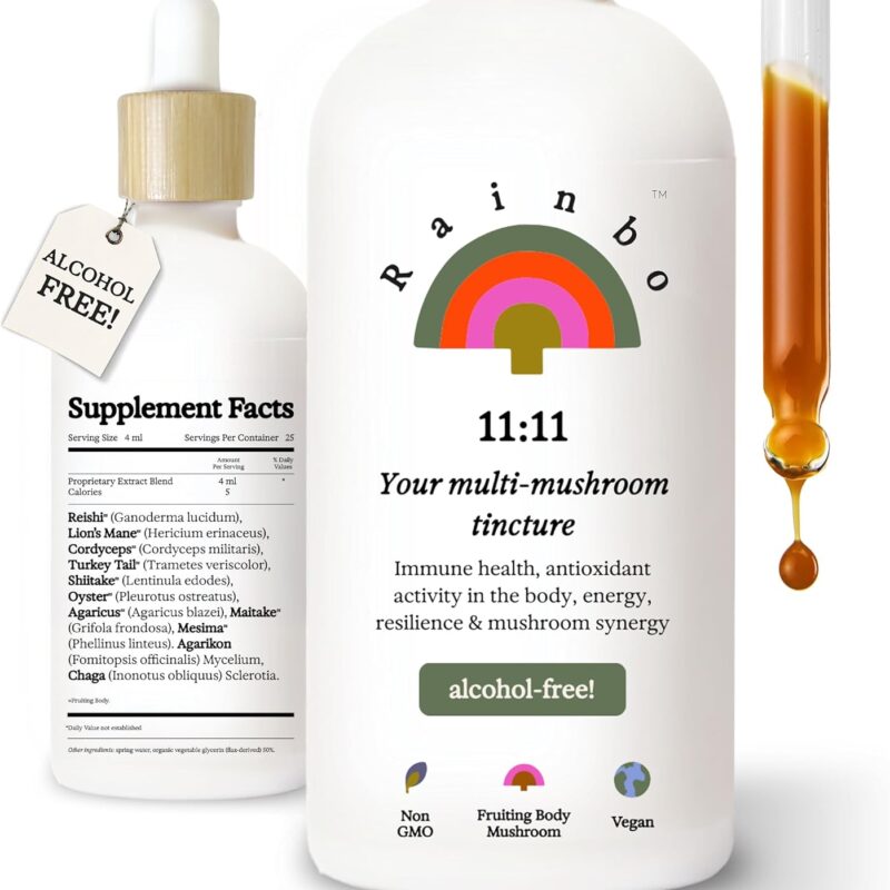 11:11 Multi Mushroom Tincture, Alcohol Free Dual Extract Mushroom Supplement for Comprehensive Immune Support, Brain Support, Liquid Lion's Mane & Turkey Tail, Vegan, Non GMO, 3.4 fl oz