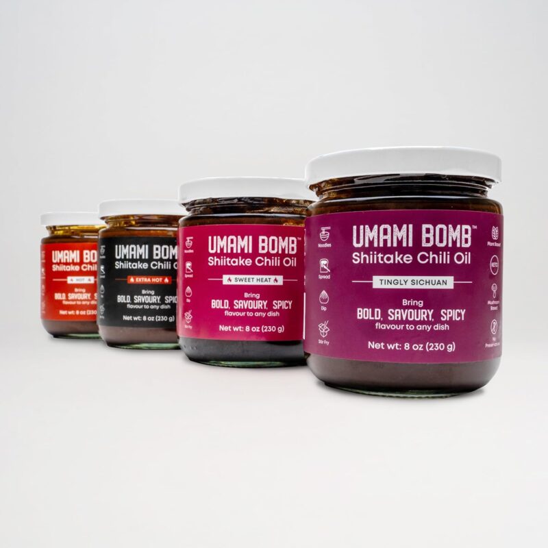 Umami Bomb All Purpose Shiitake Chili Oil Sauce | Savory & Delicious Medium, Hot, Extra Hot, Tingly Sichuan & Sweet Heat Chili Oil | All Natural, Vegan, Low Sodium, Preservative Free | Proudly Made in