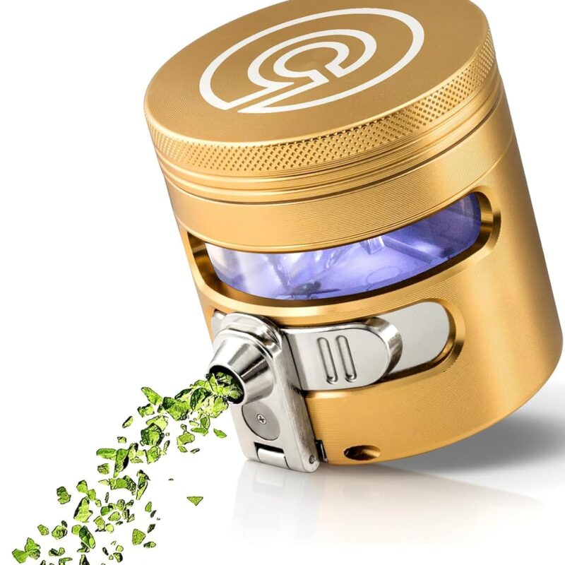 MANUAL Grinder AUTOMATIC Dispenser Large 2.5" Aluminum Alloy, for HOME & KITCHEN ONLY (Gold)