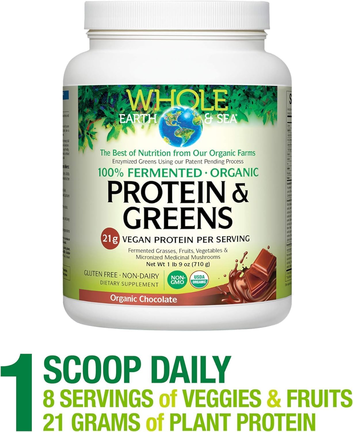71nI1fUUV-L._AC_SL1500_.jpg Whole Earth & Sea from Natural Factors, Organic Fermented Protein & Greens, Vegan Whole Food Supplement, Chocolate, 1lb 9 Oz - Image 3
