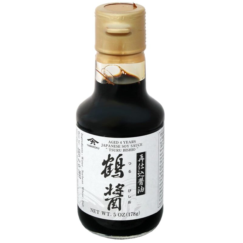 Yamaroku Shoyu Pure Artisan Dark Sweet Japanese Premium Gourmet Barrel Aged 4 Year Soy Sauce "Tsuru Bisiho", 5oz (148ml), (Pack of 2 Bottles)