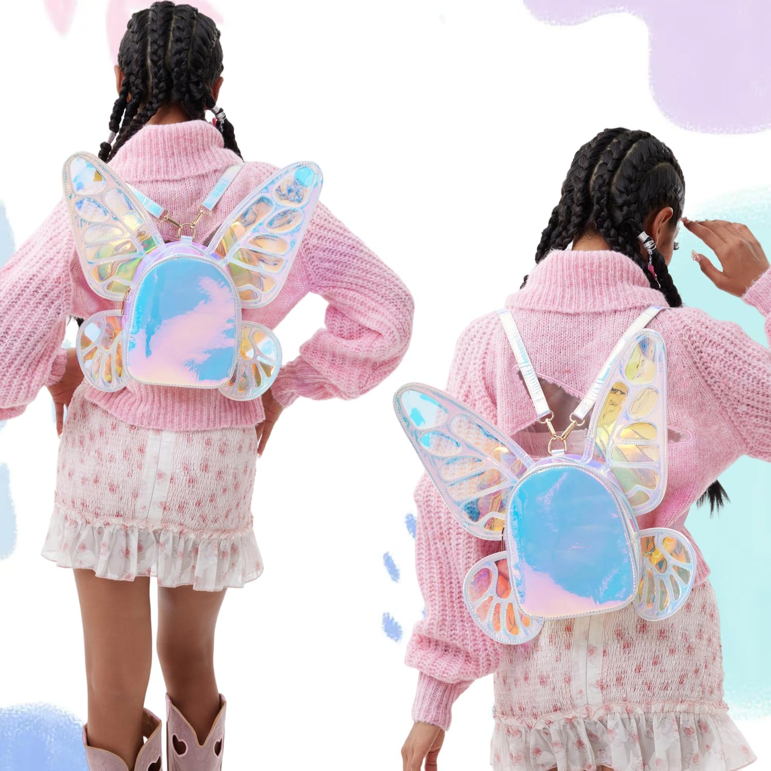 71o6xs5HF9L._AC_SL1500_.jpg Novelty Women Fairy Wings Butterfly Backpack Cute Mushroom Shape Backpack Purses Crossbody Bag - Image 3