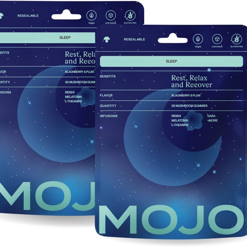 Mojo Sleep Gummies - Non-Habit Forming Sleep Aid - with Magnesium, GABA, Reishi Mushroom, L-Theanine and Melatonin - Vegan, Non-GMO - BlackBerry and Plum, Pack of 2 (60 Gummies)