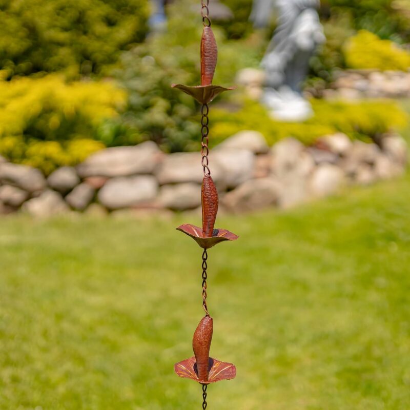 Zaer Ltd. Ornate Hanging Rain Chains (Rust Finish, Mushrooms)