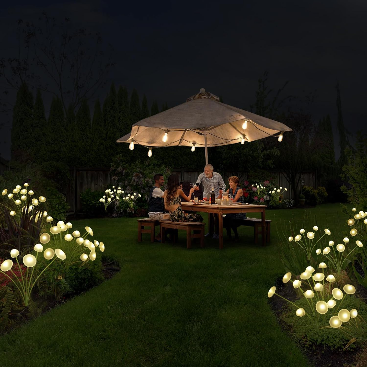 71ofMhGdggL._AC_SL1500_.jpg Solar Garden Lights, 6-Pack Dual Mode LED Solar Mushroom Lights, Waterproof Firefly Outdoor Decor for Yard, Patio, and Pathway – Warm White Jellyfish Ambiance - Image 6