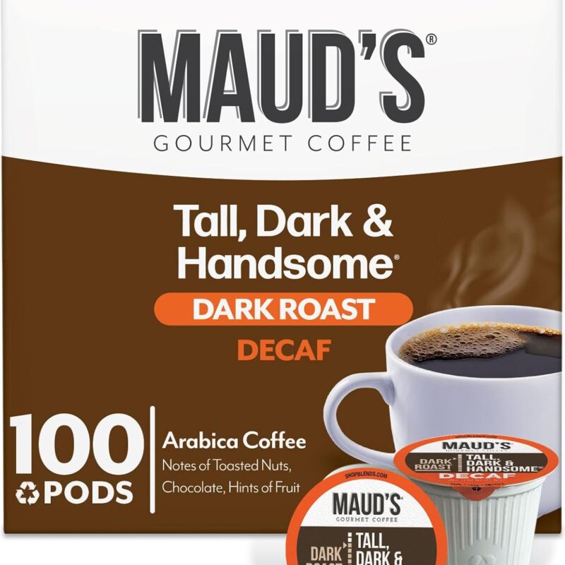 Maud's Decaf Dark Roast Coffee Pods, 100 ct, Decaffeinated Recyclable Single Serve Pods – 100% Arabica Coffee, Compatible with Keurig K Cups Maker