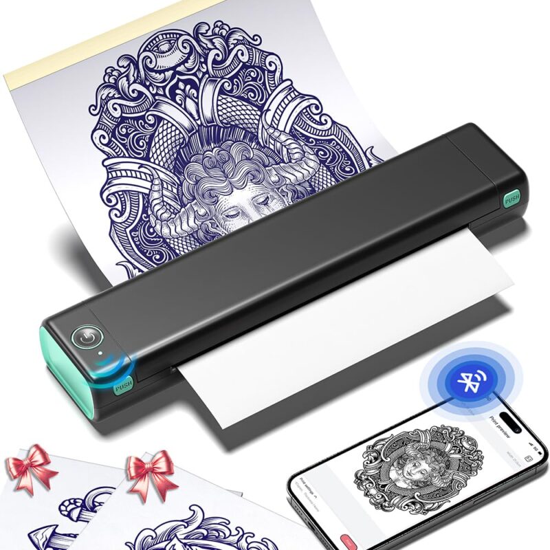 Phomemo M08F Wireless Tattoo Transfer Stencil Printer, Thermal Tattoo Machine with 10pcs Free Stencil Paper, Portable Printer Kit for Artists & Beginners, Compatible with Smartphone & PC