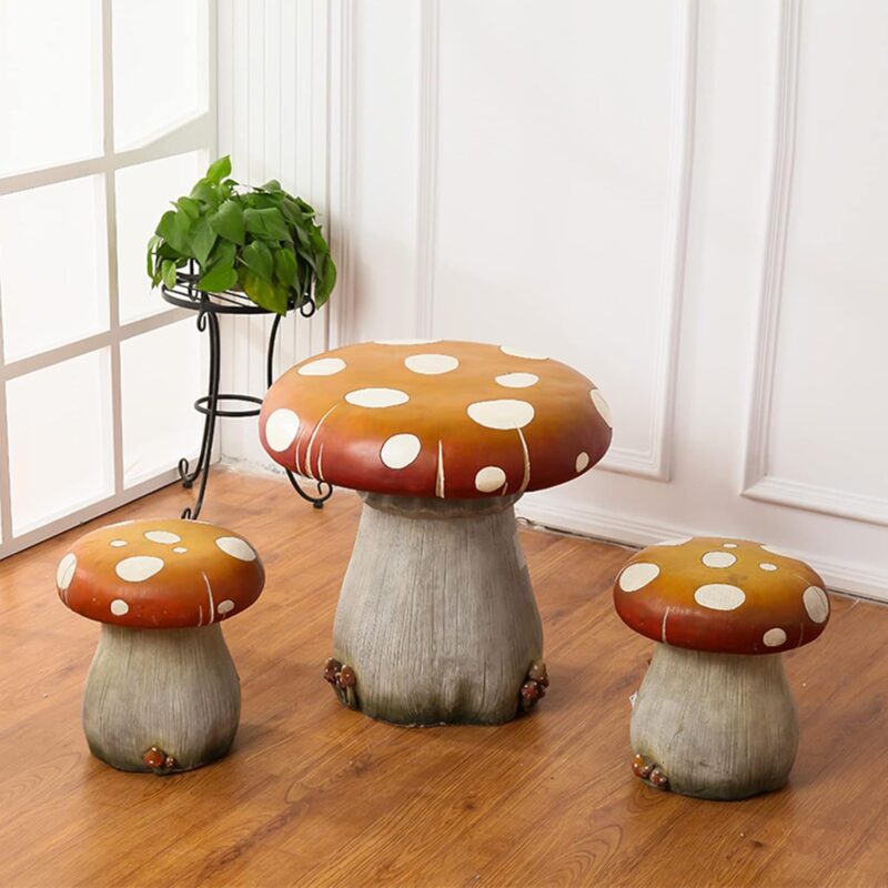 Mushroom Statue Table and Stool Set Courtyard Lawn Pond Ornament Garden Outdoor Patio Stool Decoration