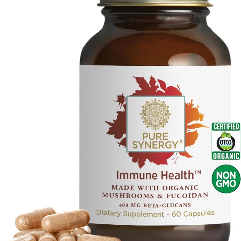 PURE SYNERGY Immune Health | Immune Support Mushroom Supplement | Astragalus and Beta-Glucan Extracts with Organic Functional Mushroom Extracts | for Year-Round Support (60 Capsules)