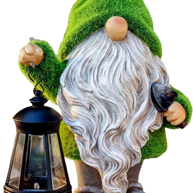 TERESA'S COLLECTIONS Christmas Outdoor Statue for Home, Resin Gnome Decorations with Solar Outdoor Lights for Garden Decor,Green Garden Sculptures & Statues for Front Patio Lawn, Gifts for Mom,8"
