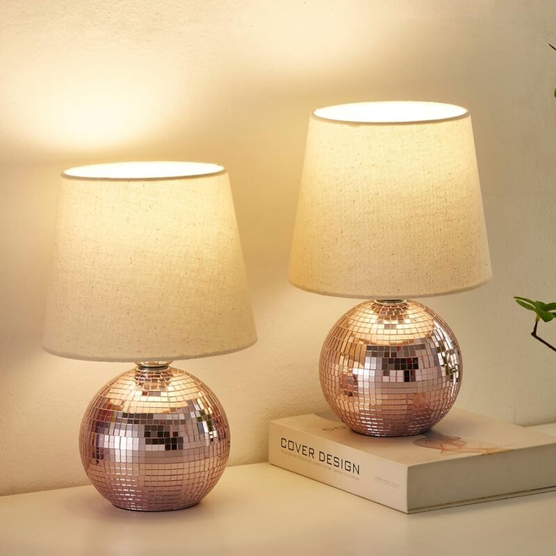 10.5" Disco Ball Lamp Small Funky Lamp-Mini Table Lamps Bedside Nightstand Light for Bedroom, Living Room, Office, Birthday Festival Gift (Pink)