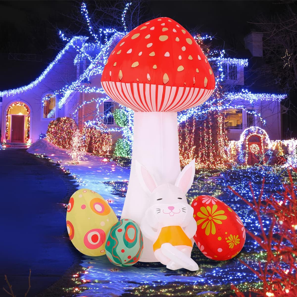 71qEoPcV41L._AC_SL1200_.jpg Easter Inflatable Bunny Outdoor Decorations 7FT Blow Giant Mushroom Sleeping Rabbit with Eggs Decor Build-in LEDs for Yard Garden Lawn Indoors Outdoors Home Holiday… - Image 2