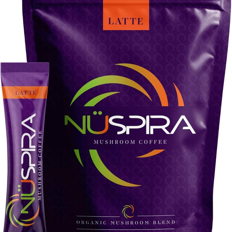 NüSpira - Latte Mushroom Coffee - Premium Blend of 6 Adaptogen Mushrooms for Vitality, Brain Clarity, Gut Health & Immune Support - 12oz Pack