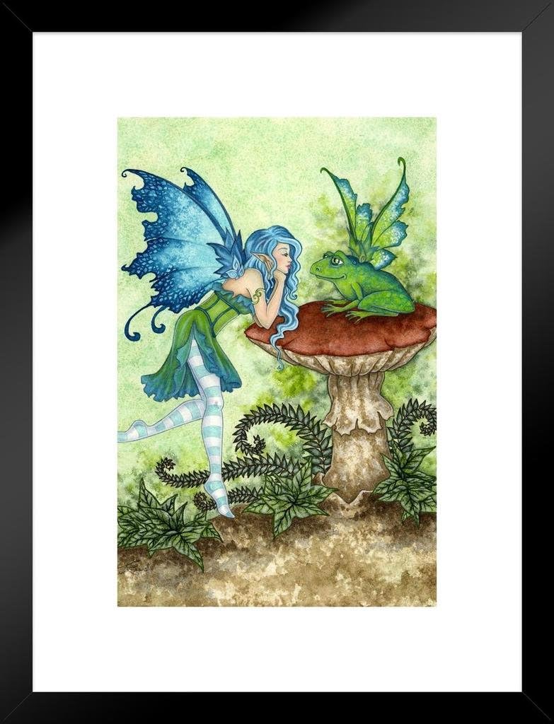 71qenWF3k-L._AC_SL1024_.jpg Frog Gossip Woodland Fairy by Amy Brown Fantasy Poster Toadstool Mushroom Nature Magical Matted Framed Art Wall Decor 20x26