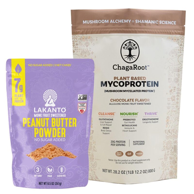 Lakanto ChagaRoot Peanut Butter Chocolate Protein Bundle Peanut Butter Powder, ChagaRoot Mushroom Protein Powder, Pefect for Shakes, Smoothies, Recipes, Snacks, Clean Energy, Muscle Support