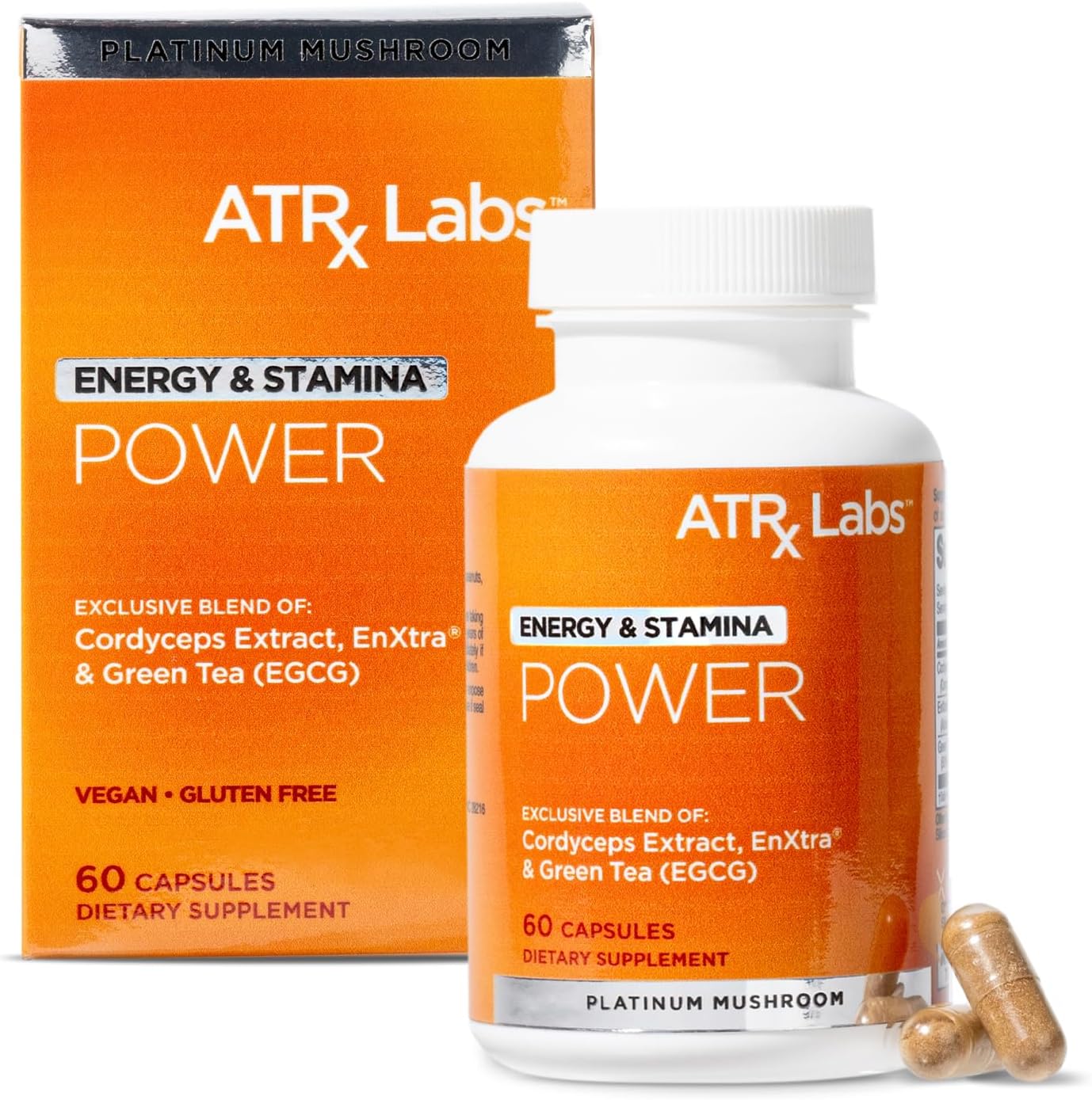 71rjvqiNGbL._AC_SL1500_.jpg Power: Energy & Stamina - Mushroom Supplement, with Cordyceps, Green Tea, and Proprietary Extract of Alpinia Galanga, May Improve Focus and Energy, Vegan & Gluten-Free, 60 Capsules