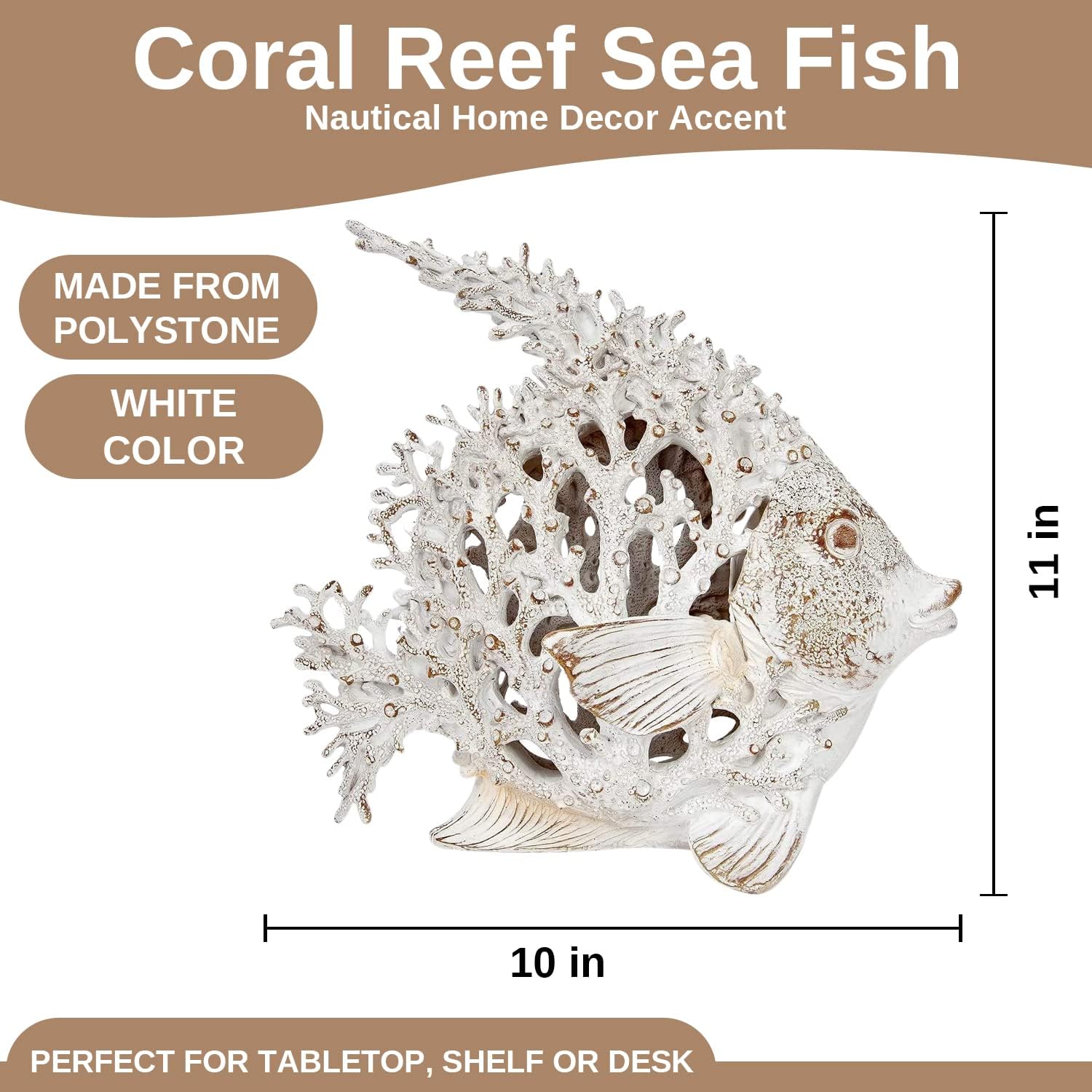 71s0WpuXXxL._AC_SL1500_.jpg Ocean Decor White Coral Reef Angelfish Sculpture Beach Home Decor Coastal Coral Look Tabletop Collection 12 in x 11 in - Image 2