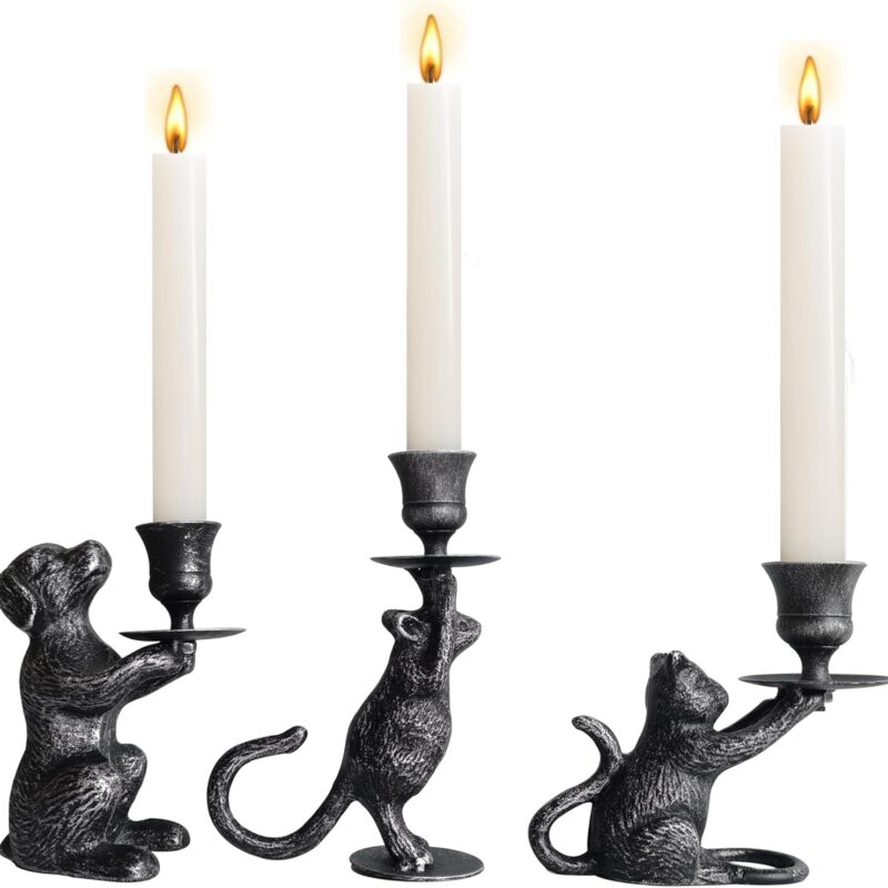 Iron Taper Candle Holder - Cat Decor Candle Holder - Dog Decorative Candle Stand - Mouse Taper Candlestick Holder