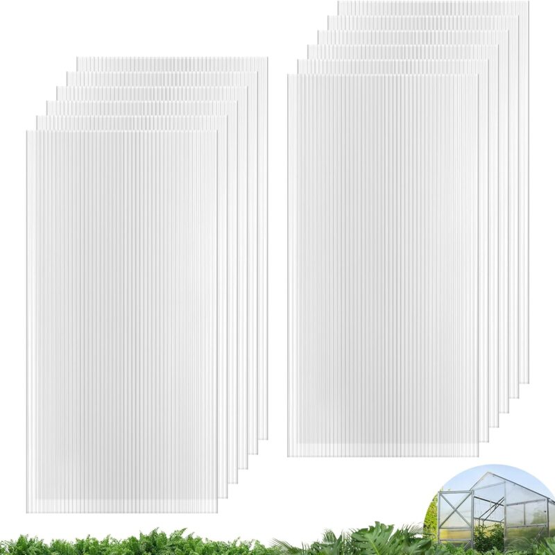 UMIG 12 PCS 4' x 2' x 0.32'' Polycarbonate Greenhouse Panels, Twin-Wall Waterproof UV Protected Corrugated Plastic Roof Panels Sheets, Clear Replacement Panels for Greenhouse, Outdoor, Plant