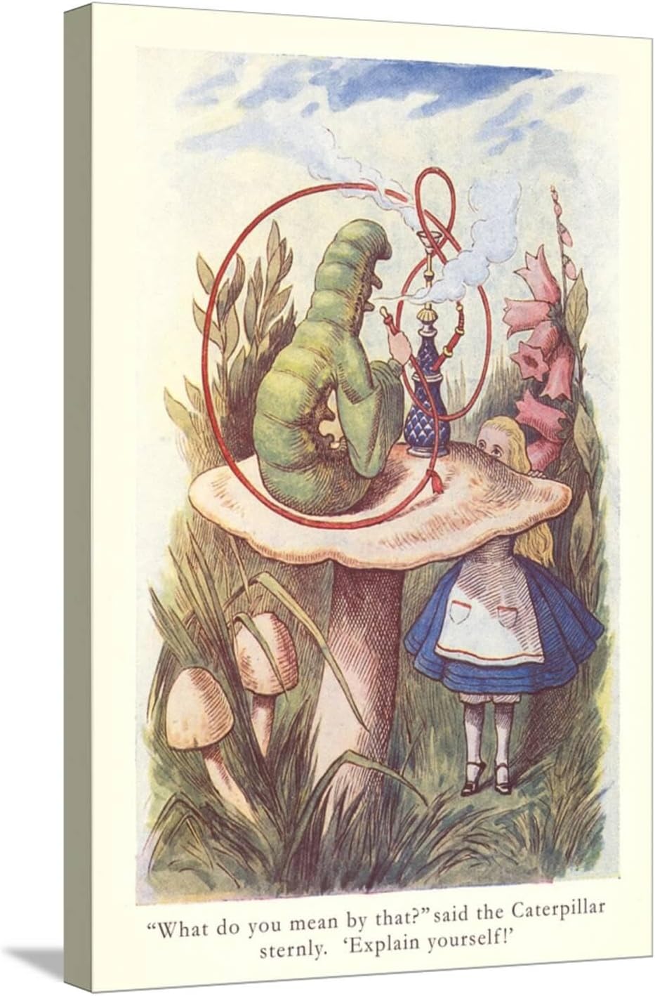 71tTXWqEotL._AC_SL1500_.jpg ART.COM Stretched Canvas Print Alice in Wonderland, Caterpillar on Mushroom, 16" x 24"