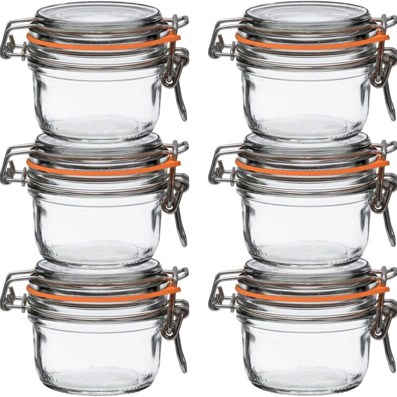 Le Parfait Super Terrine Jar | 4oz (Pack of 6) 125ml French Glass Jar, Airtight Rubber Seal & Glass Lid | Glass Jars for Kitchen Organization and Storage Containers for Essentials