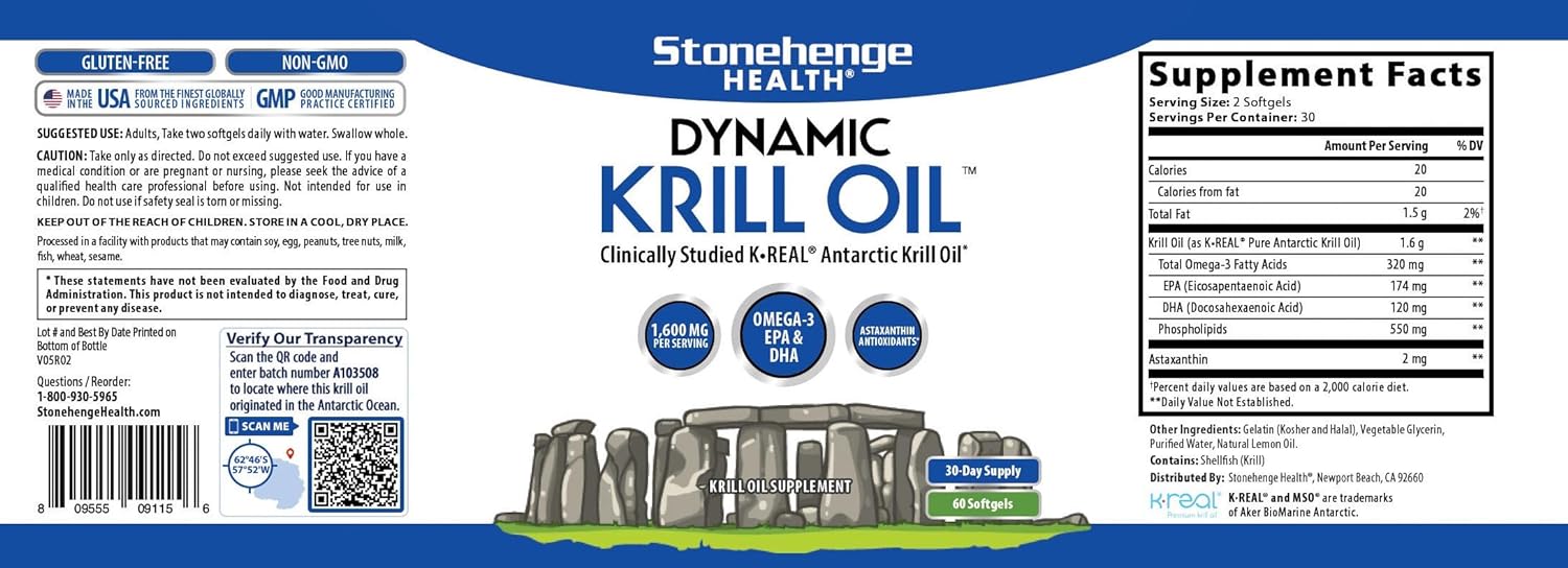 71uypYQrVdL._AC_SL1500_.jpg Stonehenge Health Dynamic Krill Oil Antarctic Ocean (Triple Strength) 1,600 mg Superior Absorption Omega-3 EPA, DHA, Phospholipids, & Astaxanthin -Joint, Brain, Immunity, & Heart Support (60 softgels) - Image 5