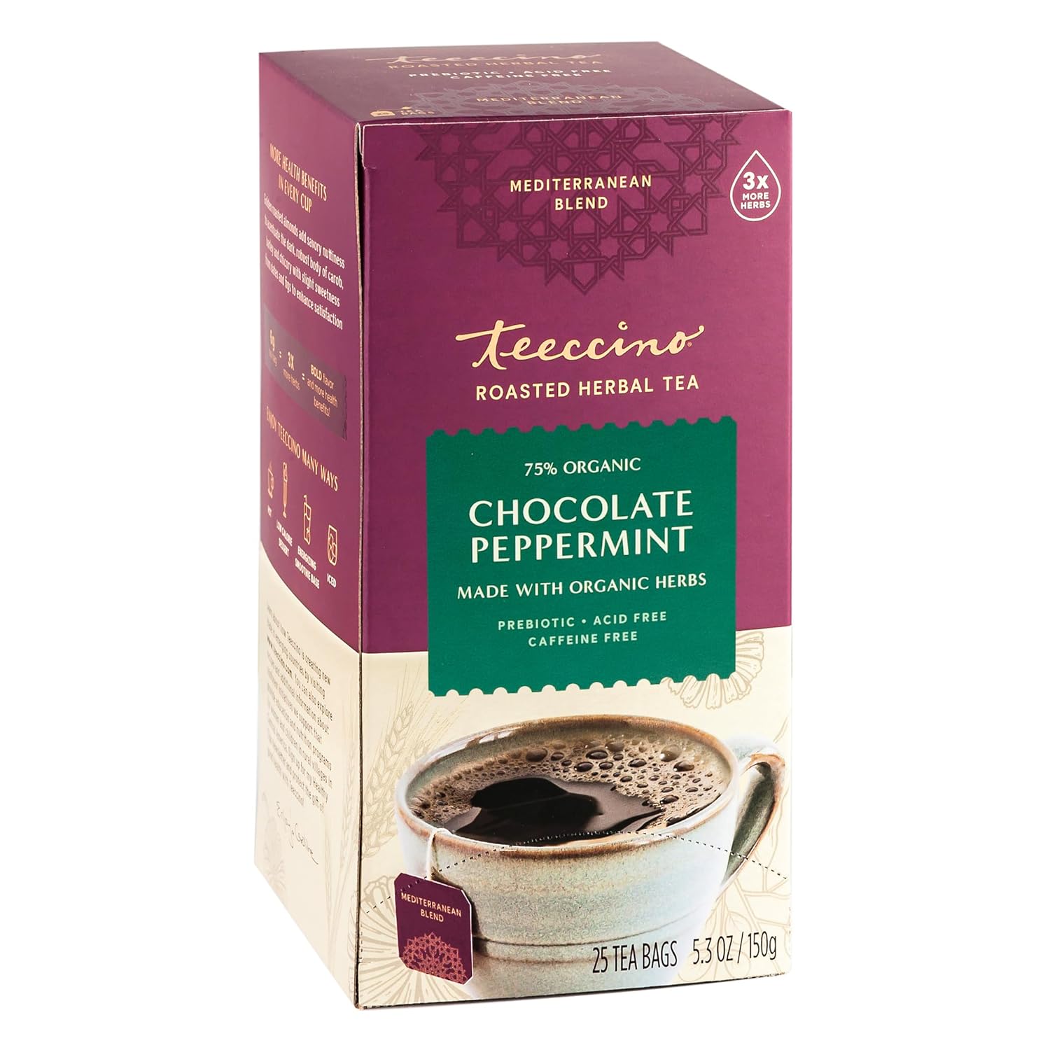 71wAIMlWuVL._SL1500_.jpg Teeccino Chocolate Lover’s Tea Variety Pack - Dark Chocolate, Mexican Chocolate, Chocolate Peppermint - Roasted Herbal Tea That’s Caffeine Free & Prebiotic for Natural Energy, 25 Tea Bags (Pack of 3) - Image 6
