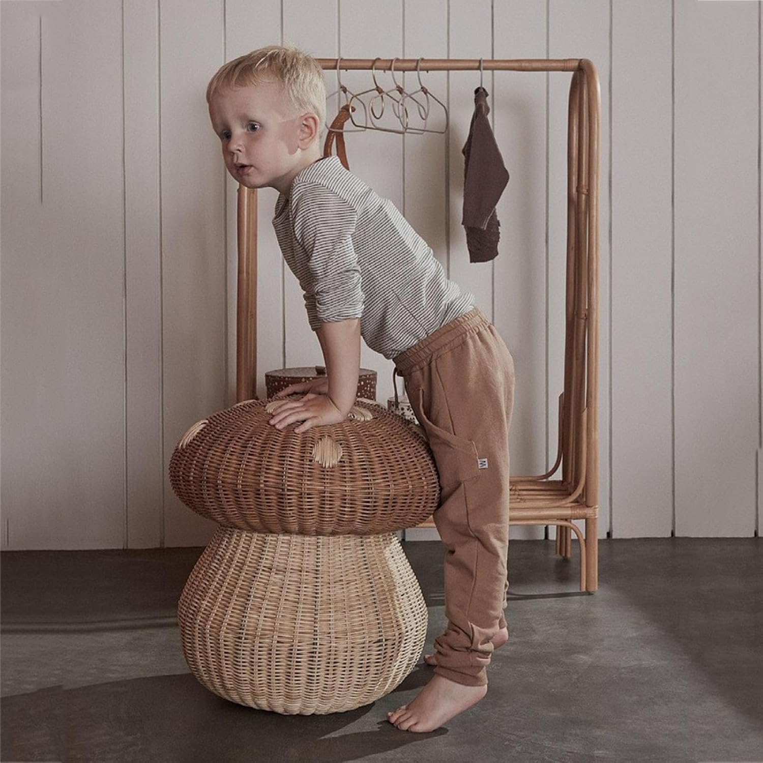 71wZKZp8WUL._AC_SL1500_.jpg Natural Handmade Rattan Mushroom Storage Basket with Lid, Mushroom Shape Decorative Wicker Woven Basket for Fruit、Baby Toys、Bathroom Laundry Dirty Clothes - Image 2
