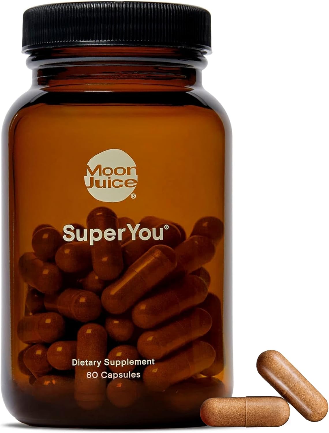 71xBwK9-r7L._AC_SL1500_.jpg Moon Juice - SuperYou - Bottle (60 Capsules) - Energy, Mood & Focus - Organic Ashwagandha Supplements - Cortisol Reducer - Reusable Glass Bottle - 3rd Party Tested - 100% Traceable - Vegan & Non GMO