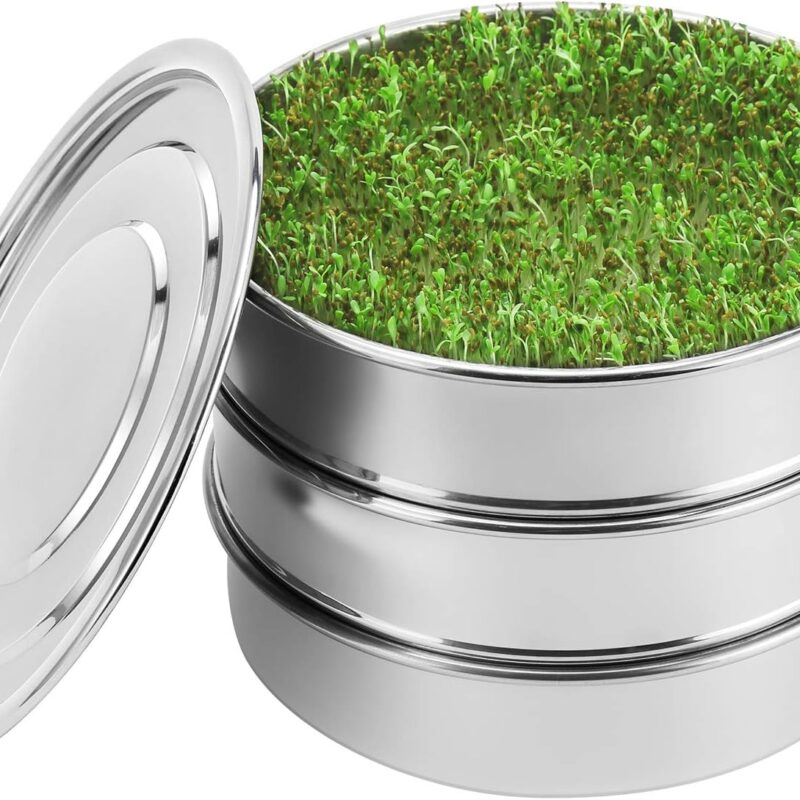SOLIGT Stackable Stainless Steel Seed Sprouting Kit, 2-Tier Mesh Sprouting Trays, 1 Base and 1 Cover Lid