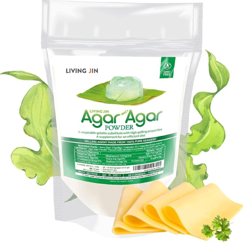 LIVING JIN Agar Agar Powder, 32 oz. Plant-Based Gelatin Powder, Vegan Agar Agar, Vegan Jello, Sugar-Free, 100% Natural Red Algae