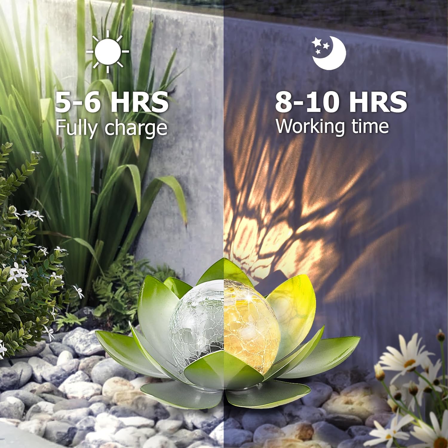 71y13irF3DL._AC_SL1500_.jpg Garden Solar Light Outdoor(2Pack),Crackle Globe Glass Lotus Decoration, Waterproof Metal LED Flower Lights for Patio,Lawn,Walkway,Tabletop,Ground - Image 4