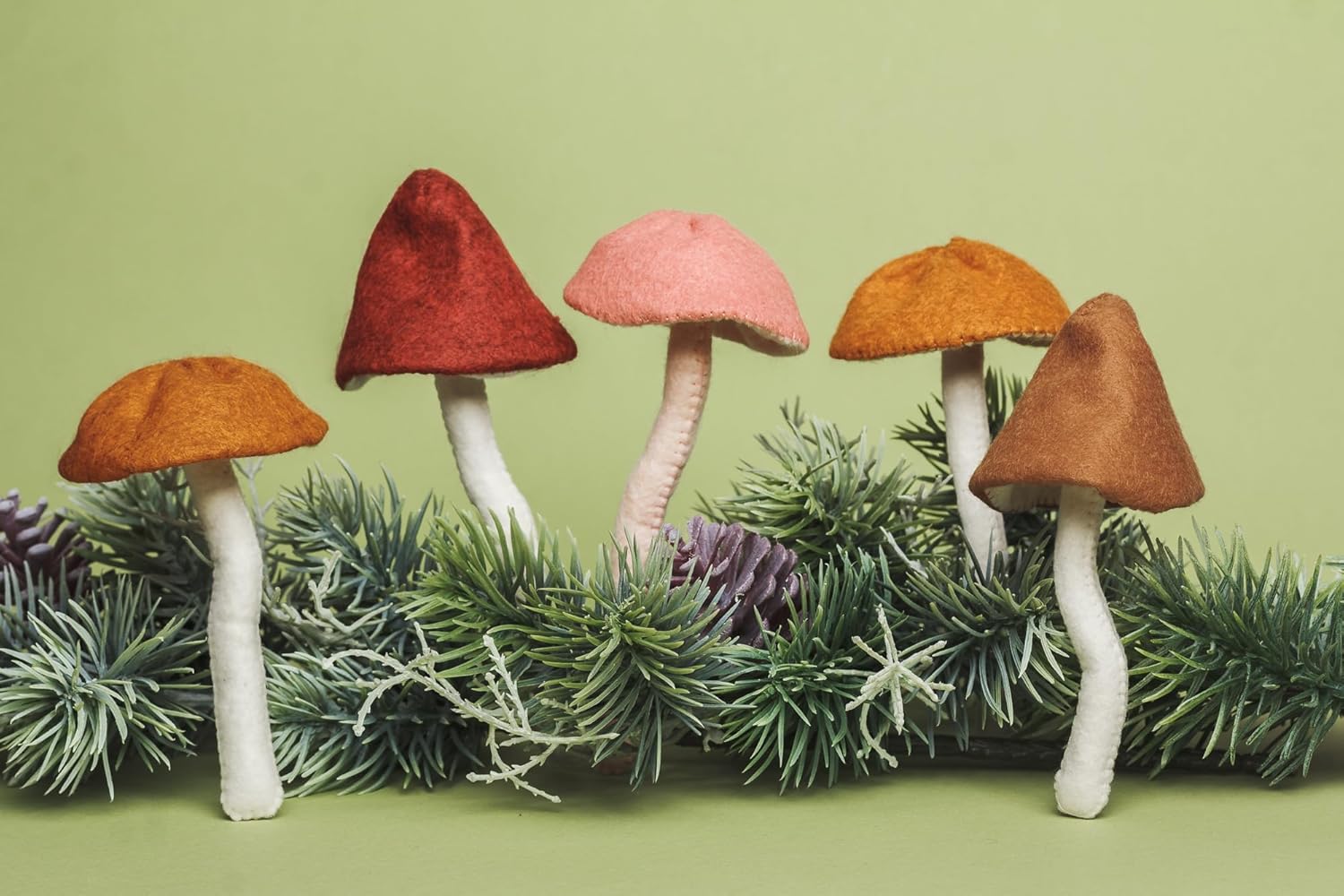 71zQLtIeEZL._SL1500_.jpg Mushroom christmas ornaments for tree Felt handmade ornament Mushroom home hanging decor (Set of 5) - Image 2