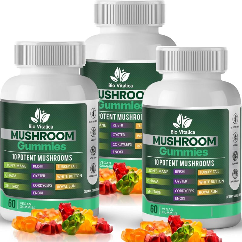 BIO VITALICA Mushroom Gummies - Lions Mane Gummies for Adults with 10 - Blend Mushrooms Complex Reishi, Chaga, Cordyceps, Turkey Tail, & More - Mushroom Supplement - Parental (3)