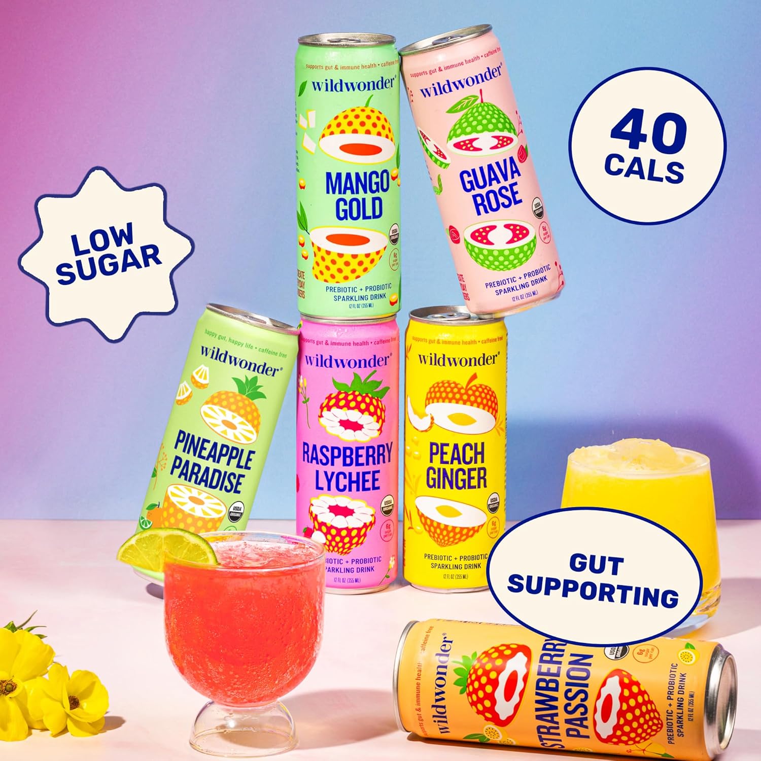 810ZyLLiqcL._SL1500_.jpg wildwonder Sparkling Probiotic Drink 12pk, For Gut Health & Immune Support, Pineapple Paradise, 5g Prebiotic Fiber, Live Probiotics, Organic, Vegan, Low Sugar, 12 Pack, 12oz Can, As Seen on Shark Tank - Image 7