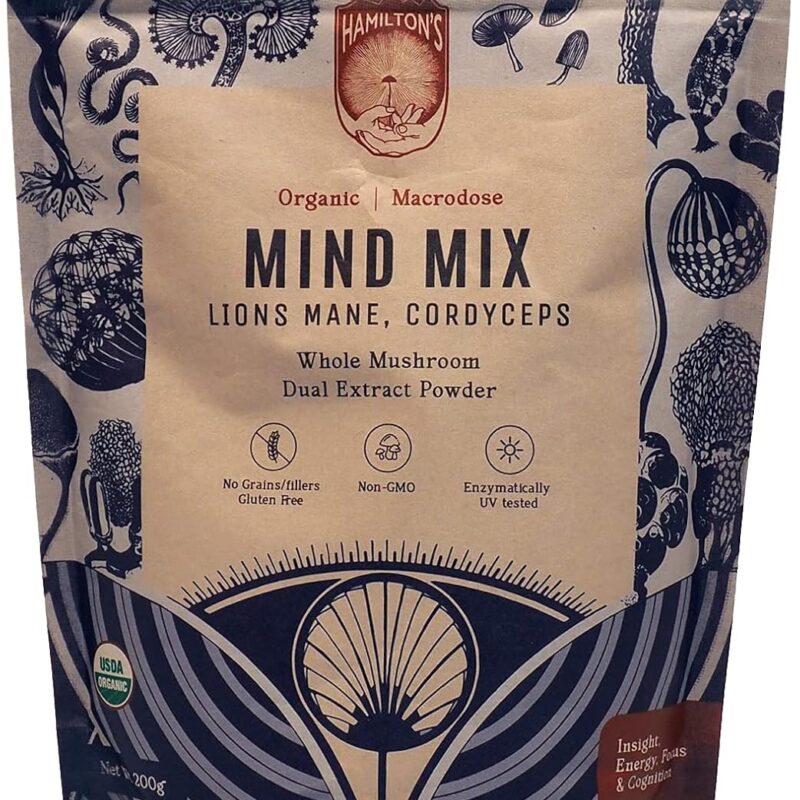 Hamilton’s Mind Mix | Lion’s Mane + Cordyceps | Organic Mushroom Extract Powder for Synaptic Growth & Repair, Endurance, and Vitality | High Potency | 30% Beta Glucans | GF, Non-GMO, Vegan (200g)