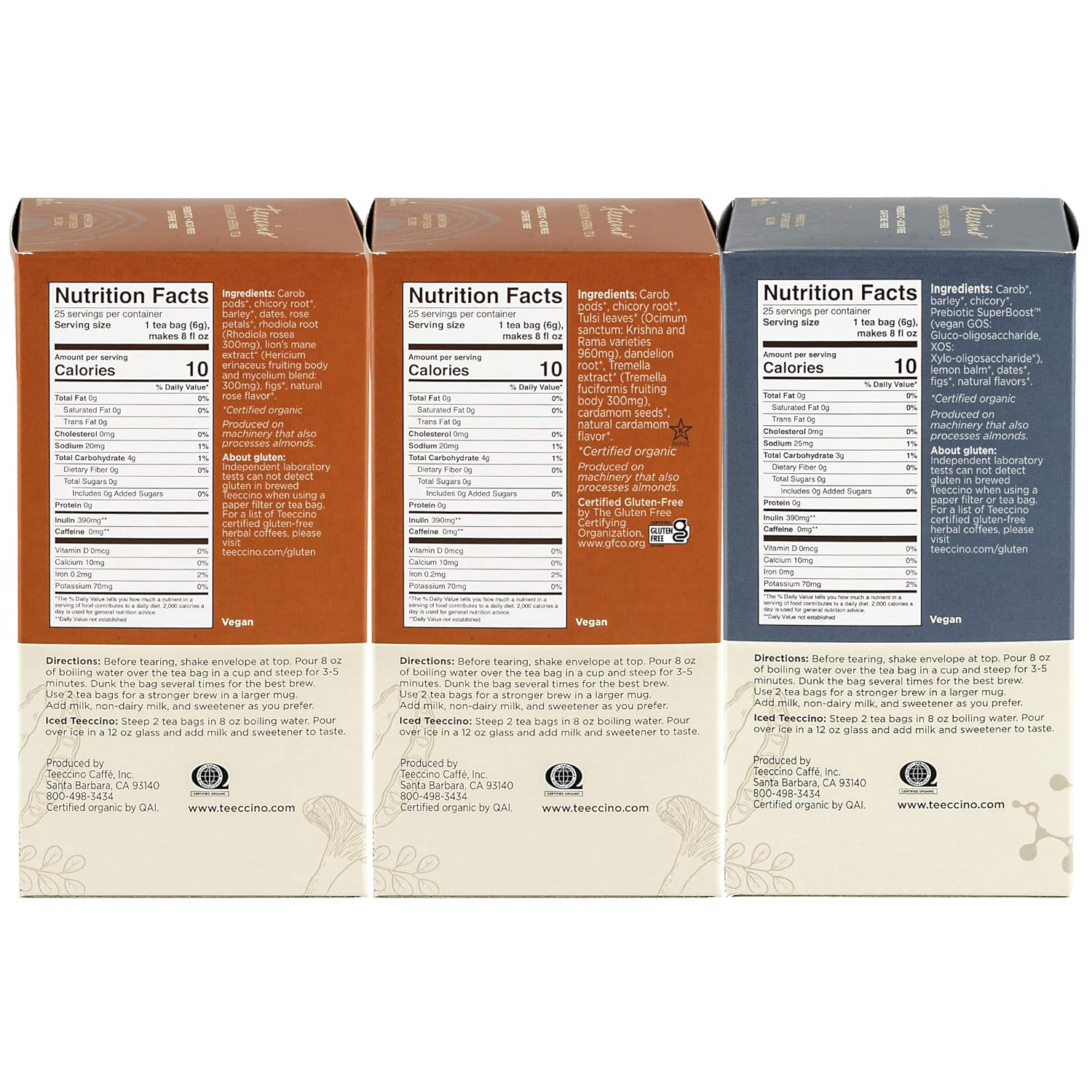 812vkjQqNwL._SL1500_.jpg Teeccino Tea Variety Pack - Lion's Mane Rhodiola, Tremella Tulsi, Mango Lemon Balm - Mushroom Adaptogen & Prebiotic Herbal Teas, 25 Tea Bags (Pack of 3) - Image 9