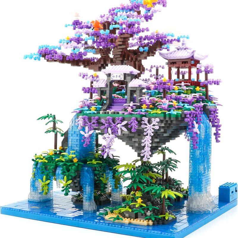 The Moon Palace Chinese Architecture Micro Building Blocks Set with LED Lights, 4574PCS Cherry Blossom Tree Model Kit, Collectible Cultural Gift for Adults & Teens