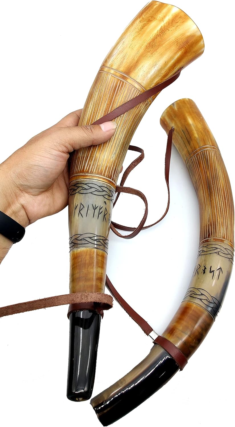 814JpuDOGL._AC_SL1500_.jpg 5MOONSUN5's Viking Blowing Cow Horn Whistle - Medieval, Norse Cattle Ancient Horn Bugle - Hunting Tool - Image 8