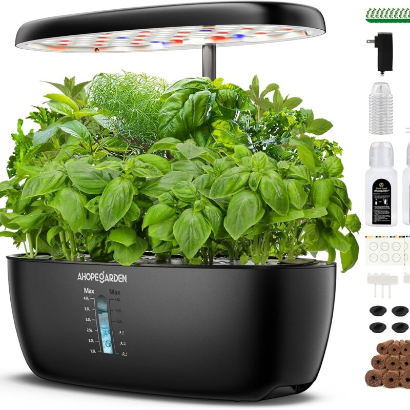 Ahopegarden Indoor Garden Hydroponics Growing System: 12 Pods Plant Germination Kit Garden Kit Growth Lamp Countertop with LED Grow Light Hydrophonic Planter Grower Harvest Vegetable Lettuce