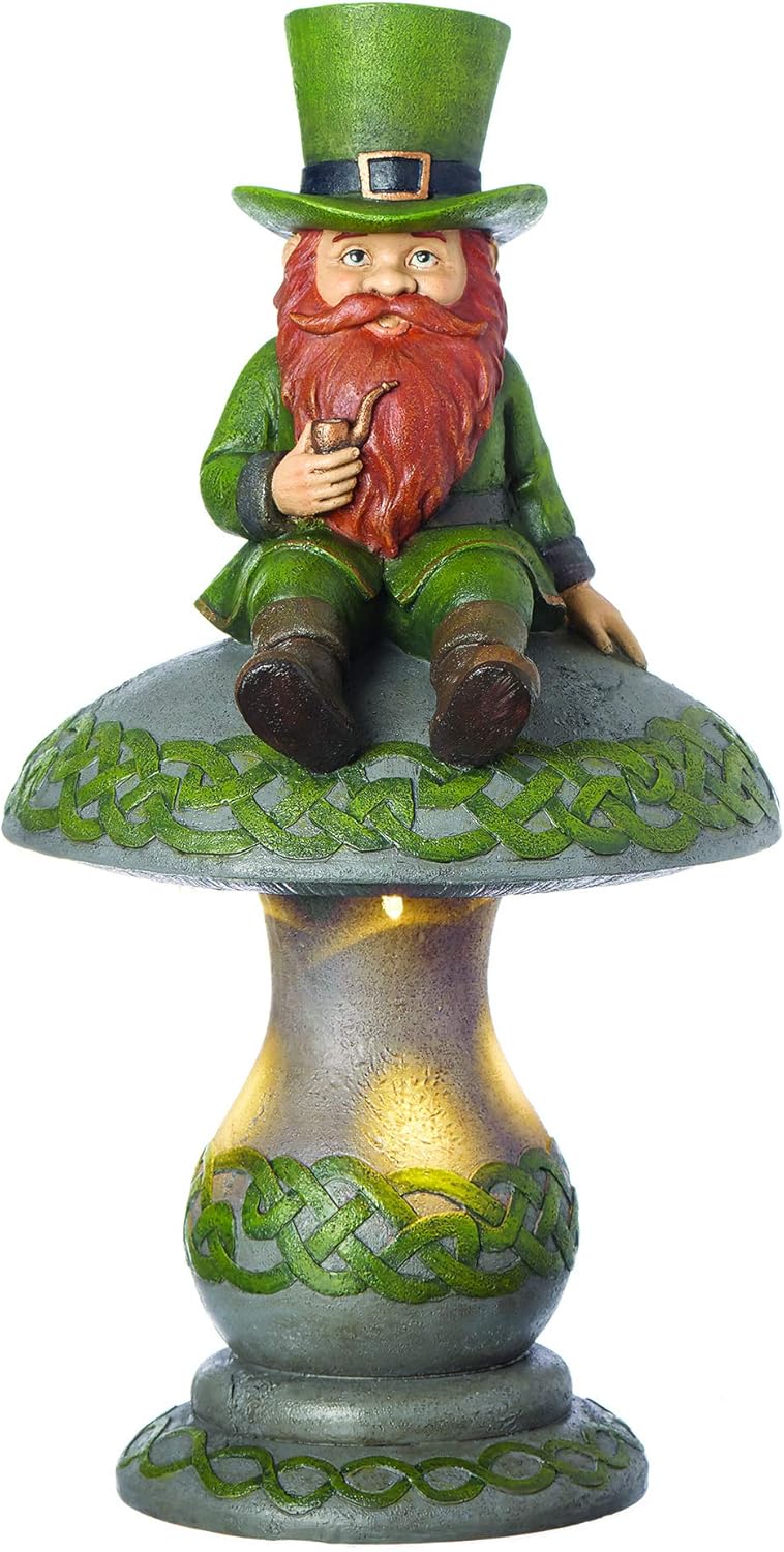 818ZGatuA1L._AC_SL1500_.jpg Roman Garden - LED Leprechaun on Mushroom Garden Statue, 16.75" H, Irish Collection, Resin and Stone, Decorative, Garden Gift, Home Outdoor Decor, Durable, Long Lasting